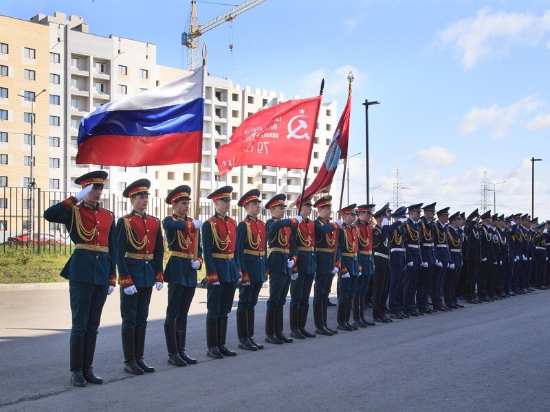 Торжественное построение кадетского корпуса, посвященное 79-й годовщине Победы в Великой Отечественной войне.